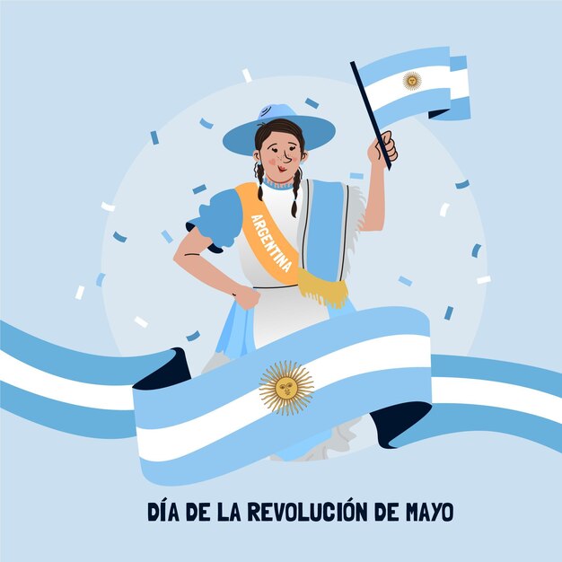 Ilustração argentina de dia de la revolucion de mayo desenhada à mão