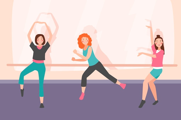 Ilustração de aula de fitness de dança plana orgânica com pessoas