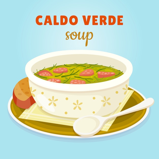 Ilustração de caldo verde desenhada a mão