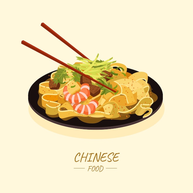 Ilustração de comida chinesa de design plano desenhado à mão