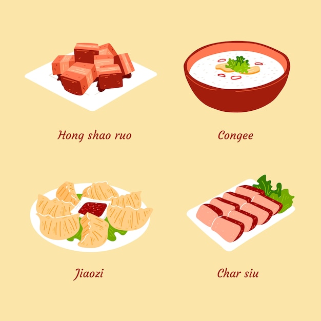 Vetor grátis ilustração de comida chinesa de design plano desenhado à mão