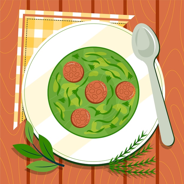 Vetor grátis ilustração de comida de caldo verde desenhada à mão