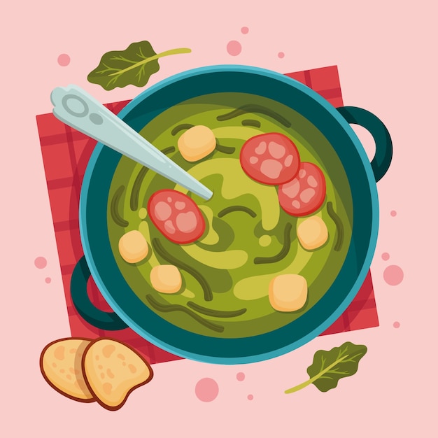 Vetor grátis ilustração de comida de caldo verde desenhada à mão