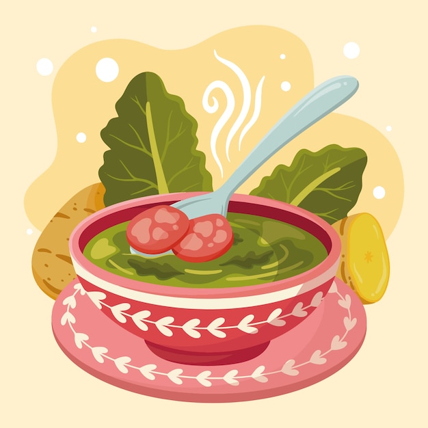 Vetor grátis ilustração de comida de caldo verde desenhada à mão