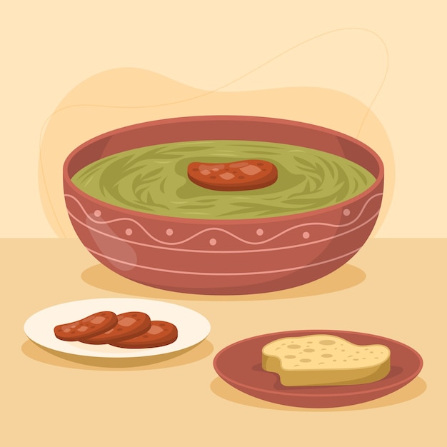 Vetor grátis ilustração de comida de caldo verde desenhada à mão