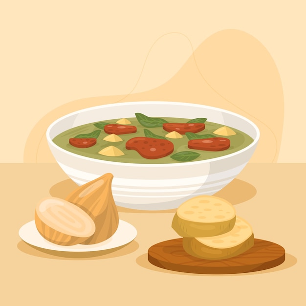 Vetor grátis ilustração de comida de caldo verde desenhada à mão