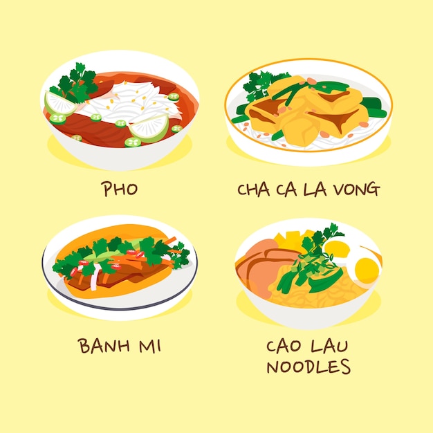 Vetor grátis ilustração de comida vietnamita de design plano desenhado à mão