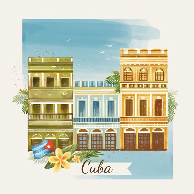 Ilustração de cuba em aquarela