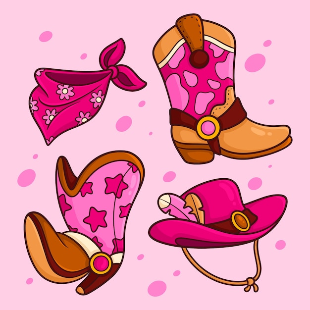 Ilustração de desenho animado de botas de cowgirl desenhada à mão