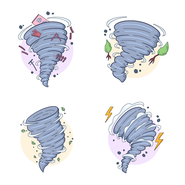 Vetor grátis ilustração de desenho animado de tornado desenhada à mão