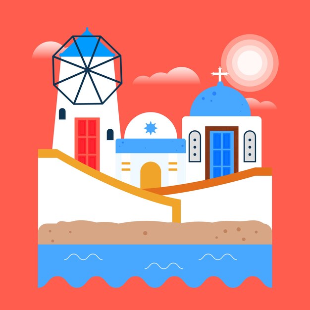 Ilustração de design plano de mykonos