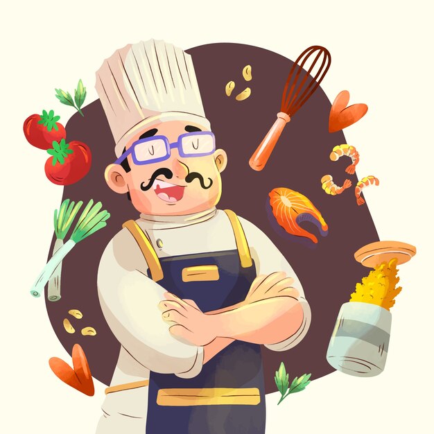 Ilustração de dia internacional do chef em aquarela