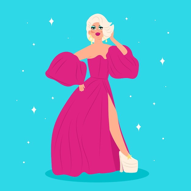 Vetor grátis ilustração de drag queen desenhada à mão