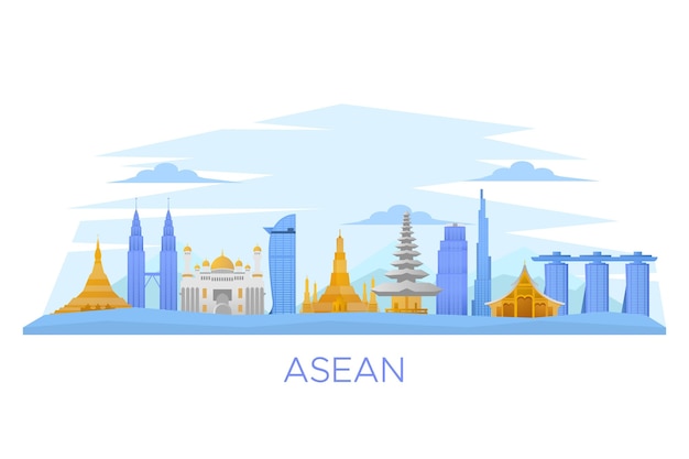 Vetor grátis ilustração de edifícios da asean