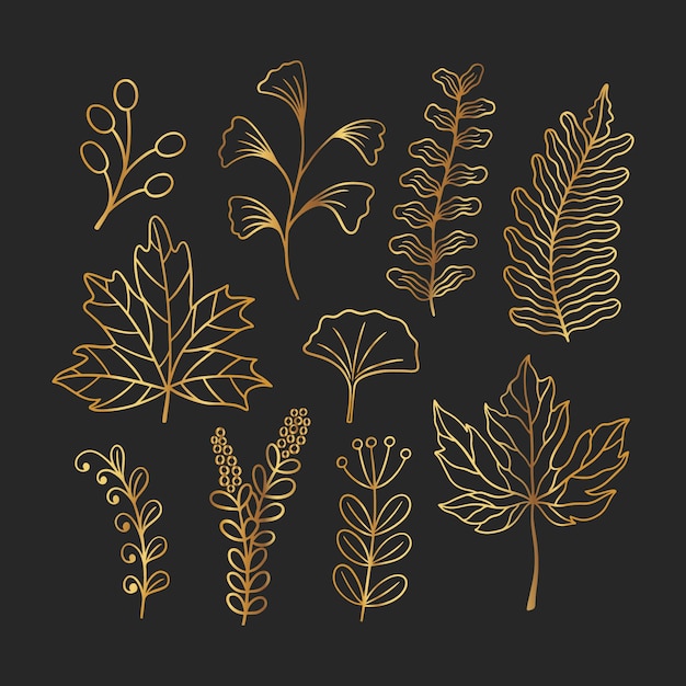 Vetor grátis ilustração de folhas douradas desenhadas à mão