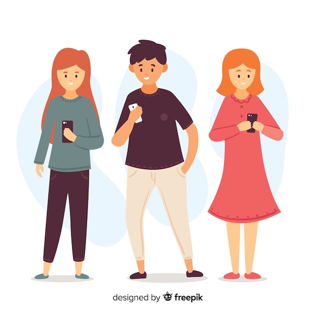 Ilustração de jovens olhando para seus smartphones