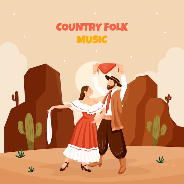 Vetor grátis ilustração de música country plana desenhada à mão de música