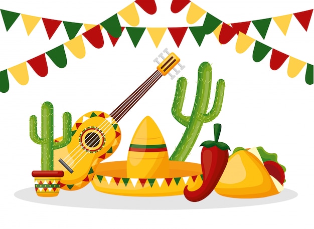 Ilustração de objetos mexicanos cinco de maio mexicano