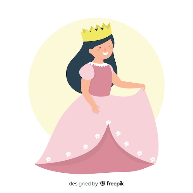 Ilustração de princesa de cabelos escuros plana