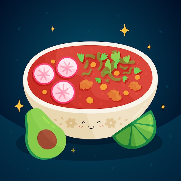 Vetor grátis ilustração de saboroso pozole desenhada à mão