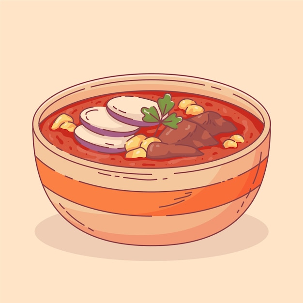 Vetor grátis ilustração de saboroso pozole desenhada à mão