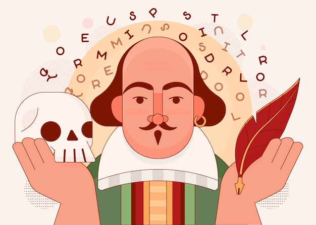 Vetor grátis ilustração de shakespeare de design plano desenhado à mão