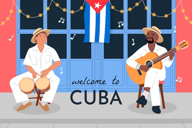 Ilustração de viagem de cuba plana desenhada à mão