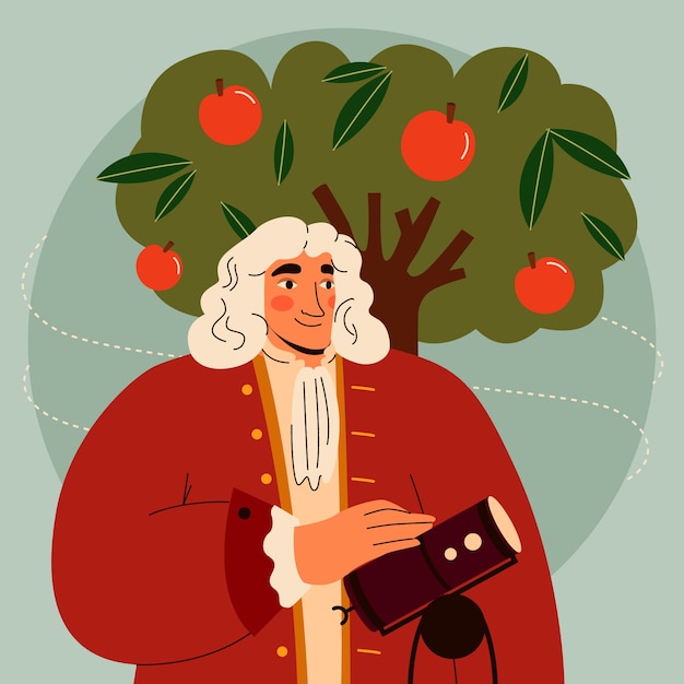 Vetor grátis ilustração desenhada à mão de isaac newton