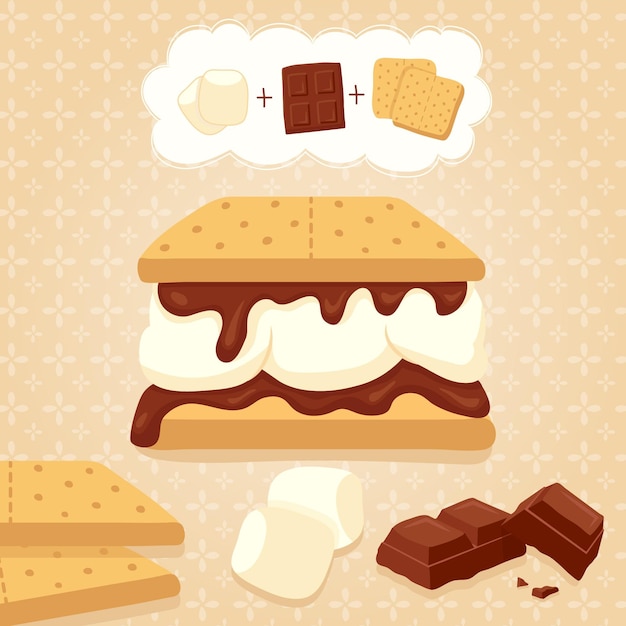 Vetor grátis ilustração do conjunto delicioso s'more desenhada à mão