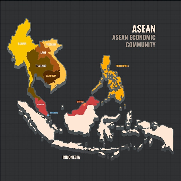 Vetor grátis ilustração do design plano do mapa da asean