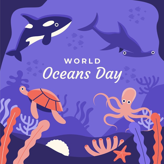 Vetor grátis ilustração do dia dos oceanos do mundo plano