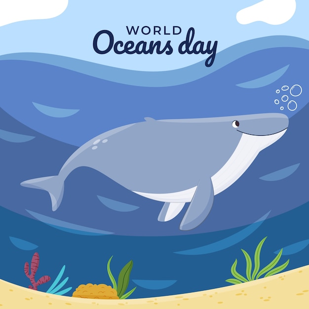 Vetor grátis ilustração do dia dos oceanos do mundo plano