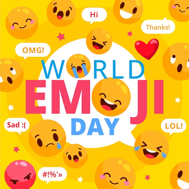 Vetor grátis ilustração do dia emoji do mundo plano com emoticons