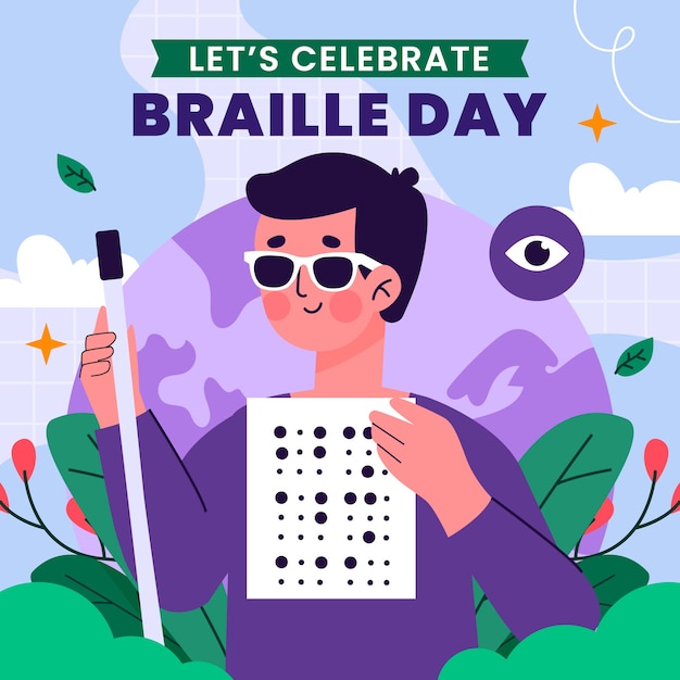 Vetor grátis ilustração do dia mundial do braille plano