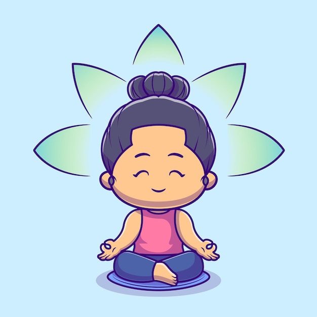 Ilustração do ícone do vetor dos desenhos animados da ioga da meditação da mulher bonito. Conceito de ícone do esporte de pessoas isolado vetor Premium. Estilo Flat Cartoon