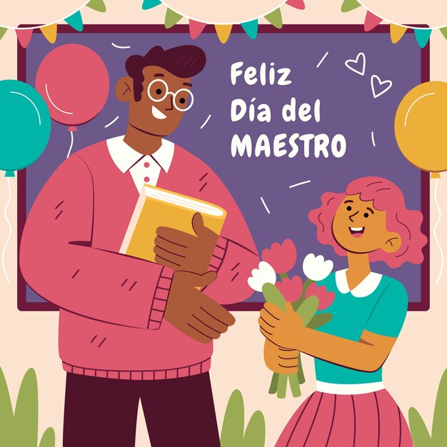 Ilustração plana do dia do professor em espanhol