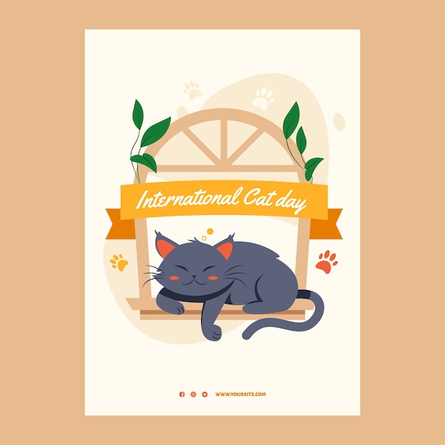 Ilustração plana do dia internacional do gato