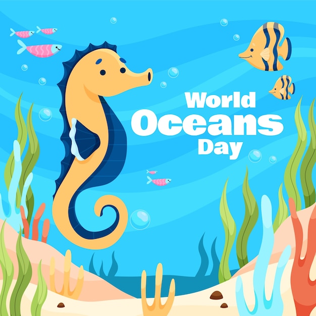 Vetor grátis ilustração plana para celebração do dia mundial dos oceanos