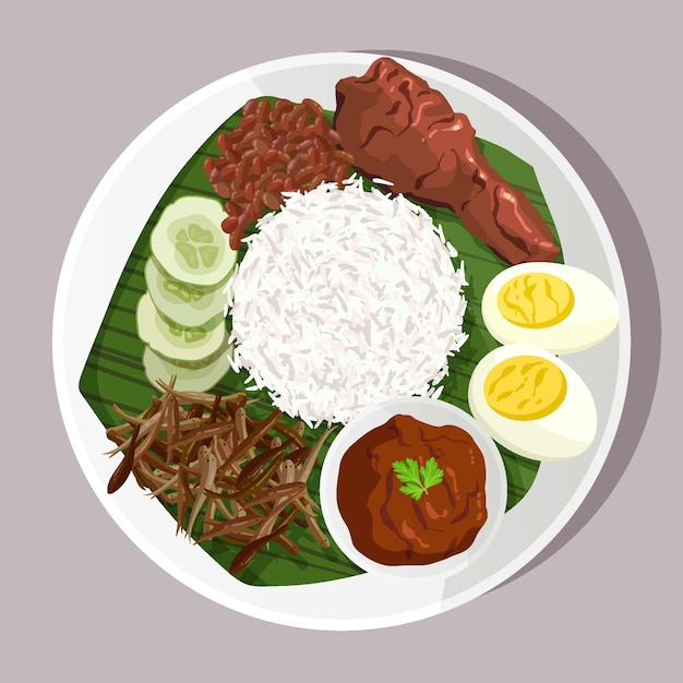 Vetor grátis ilustrado nasi lemak plano orgânico