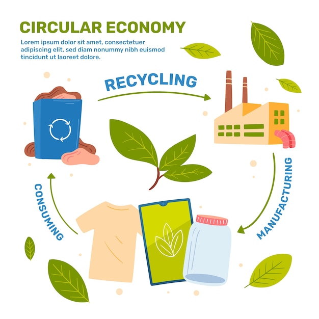 Infográfico de economia circular de design plano desenhado à mão