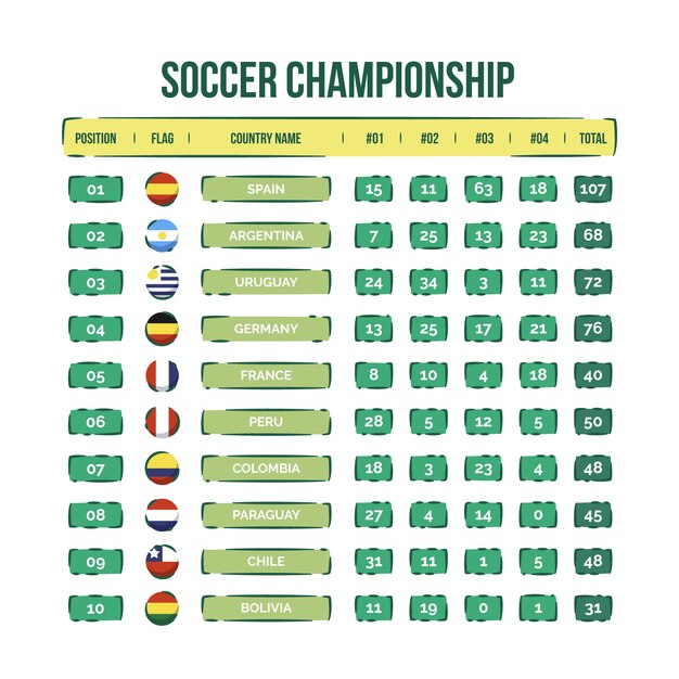 Infográfico de gráfico de posição de futebol