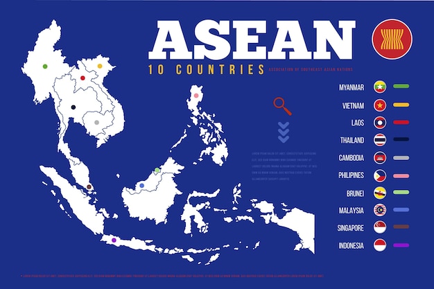 Vetor grátis infográfico de mapa da asean