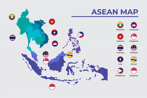 Vetor grátis infográfico de mapa da asean