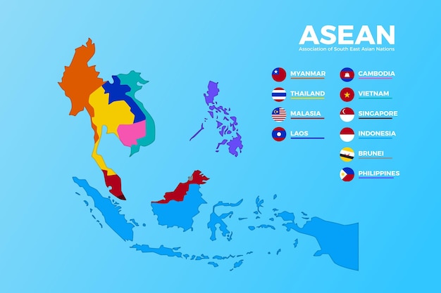 Vetor grátis infográfico de mapa da asean