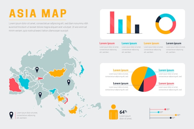 Vetor grátis infográfico de mapa da ásia plana