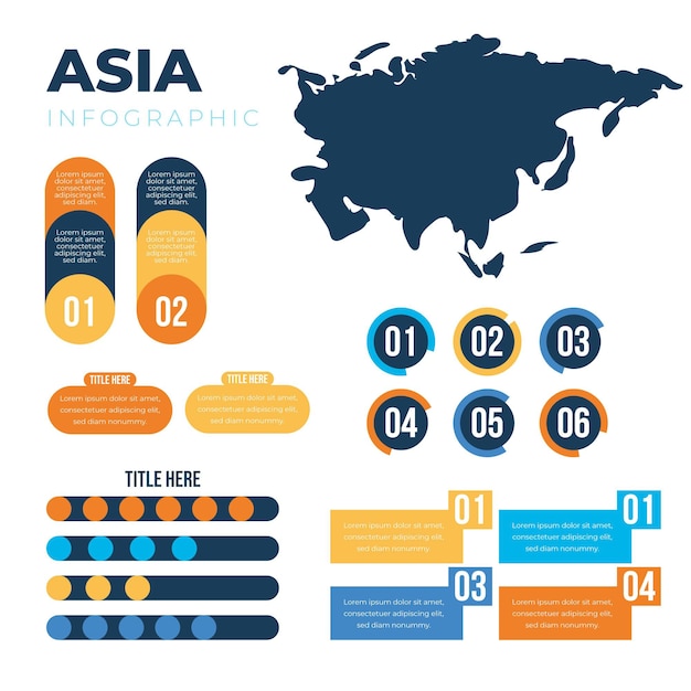 Vetor grátis infográfico de mapa da ásia plana