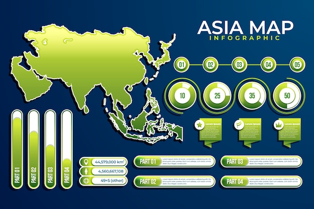 Vetor grátis infográfico do mapa gradiente da ásia