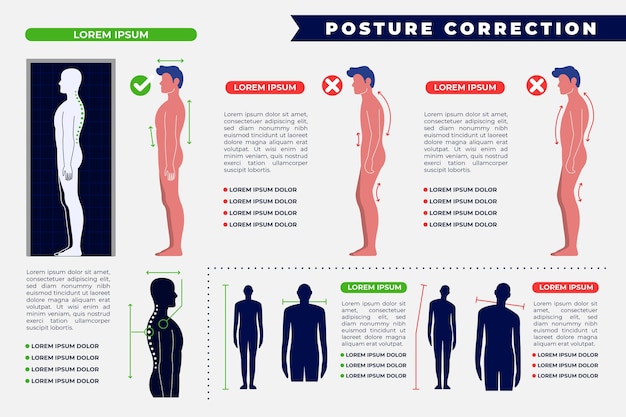 Vetor grátis infográficos de correção de postura plana