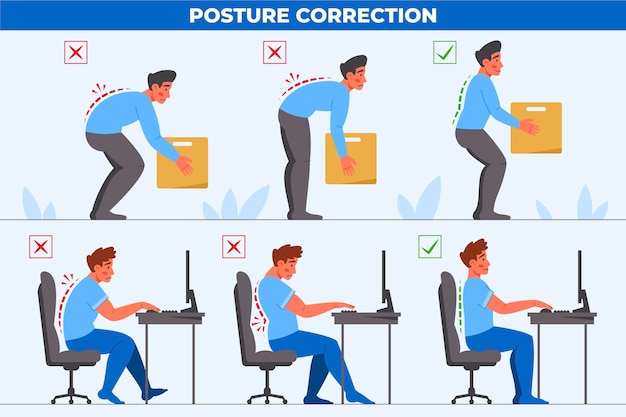 Vetor grátis infográficos de correção de postura plana