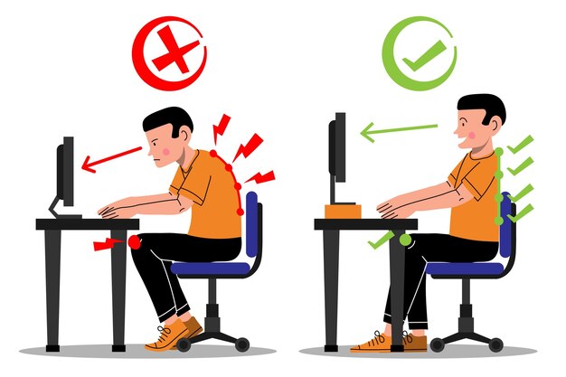 Infográficos desenhados à mão para correção de postura